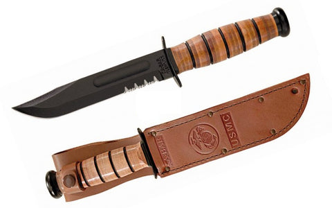 Case®  Grooved Leather USMC® Knife w/ Leather Sheath –